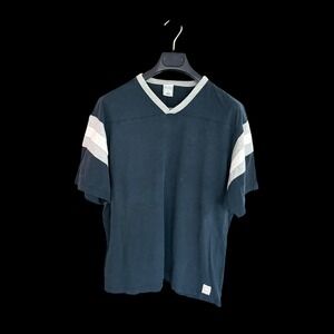 Old Navy Vintage 90's Navy V-Neck Athletic Jersey Stripe Sleeve T-Shirt Large